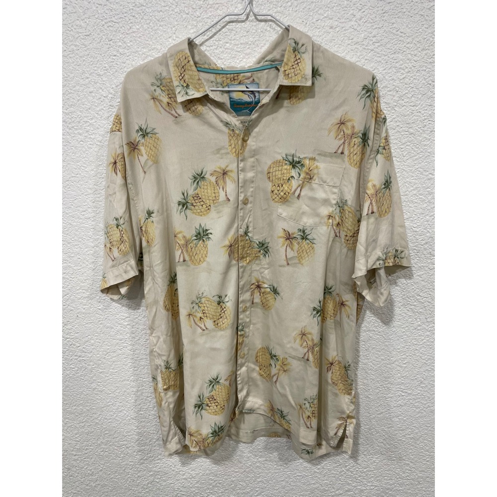 Tommy Bahama XL Men's Silk Short Sleeve Button Down Shirt Pineapple